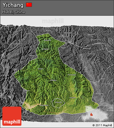 Satellite 3D Map of Yichang, desaturated