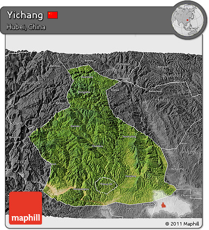 Satellite 3D Map of Yichang, desaturated