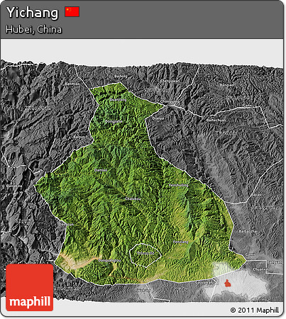 Satellite 3D Map of Yichang, desaturated