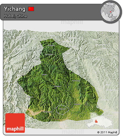 Satellite 3D Map of Yichang, lighten