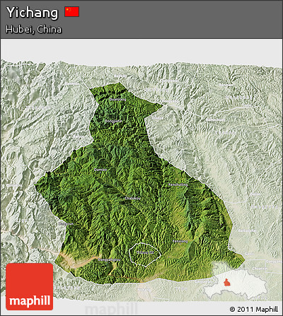 Satellite 3D Map of Yichang, lighten