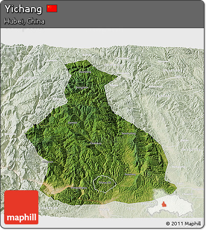 Satellite 3D Map of Yichang, lighten