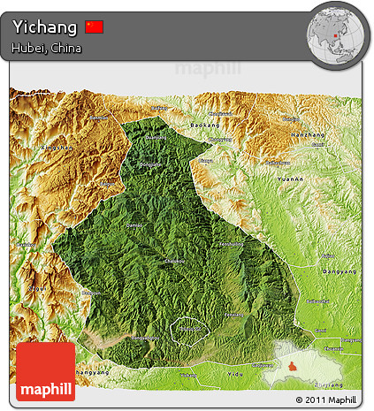 Satellite 3D Map of Yichang, physical outside