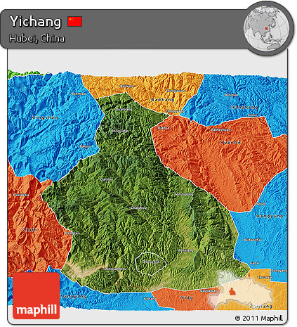 Satellite 3D Map of Yichang, political outside