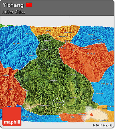 Satellite 3D Map of Yichang, political outside