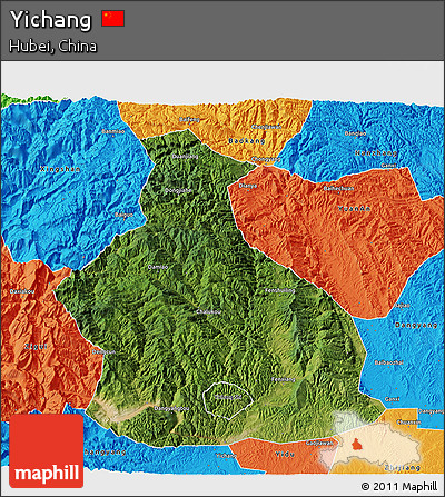 Satellite 3D Map of Yichang, political outside