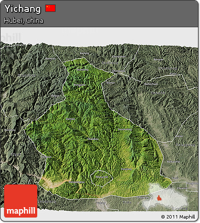 Satellite 3D Map of Yichang, semi-desaturated