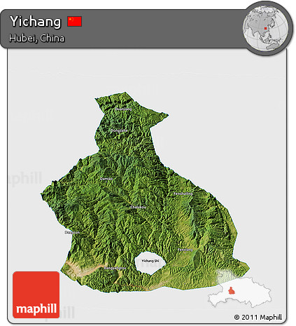 Satellite 3D Map of Yichang, single color outside