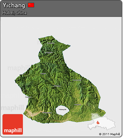 Satellite 3D Map of Yichang, single color outside