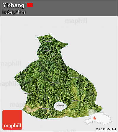 Satellite 3D Map of Yichang, single color outside