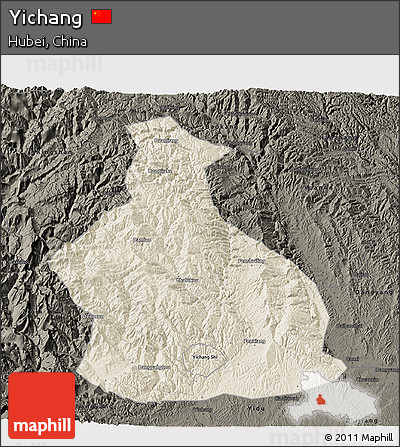 Shaded Relief 3D Map of Yichang, darken