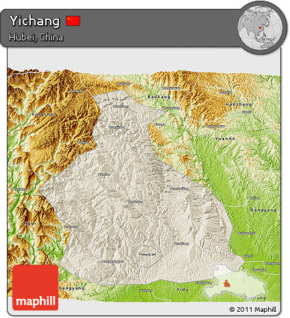 Shaded Relief 3D Map of Yichang, physical outside