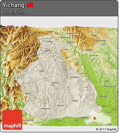Shaded Relief 3D Map of Yichang, physical outside