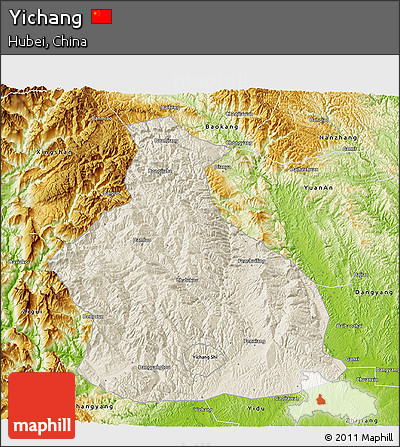 Shaded Relief 3D Map of Yichang, physical outside