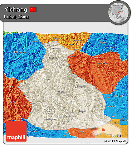 Shaded Relief 3D Map of Yichang, political outside