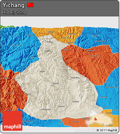 Shaded Relief 3D Map of Yichang, political outside