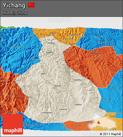Shaded Relief 3D Map of Yichang, political outside