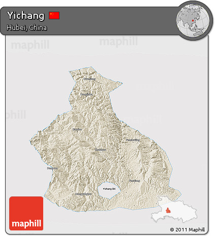 Shaded Relief 3D Map of Yichang, single color outside