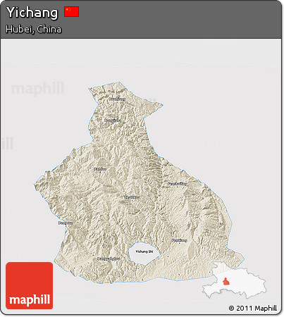 Shaded Relief 3D Map of Yichang, single color outside