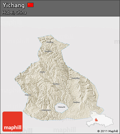 Shaded Relief 3D Map of Yichang, single color outside