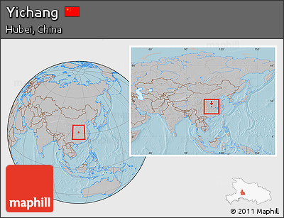 Gray Location Map of Yichang, within the entire country, hill shading