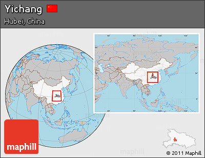 Gray Location Map of Yichang, highlighted country, highlighted parent region, within the entire country