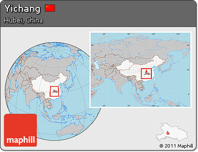 Gray Location Map of Yichang, highlighted country, highlighted parent region, within the entire country