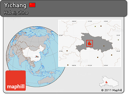 Gray Location Map of Yichang, highlighted country, highlighted parent region