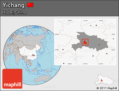 Gray Location Map of Yichang, highlighted country, highlighted parent region
