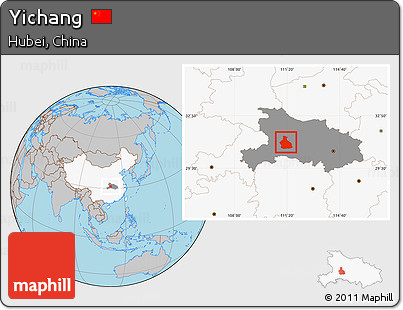 Gray Location Map of Yichang, highlighted country, highlighted parent region