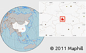 Gray Location Map of Yichang, highlighted country, hill shading