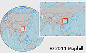 Gray Location Map of Yichang, highlighted parent region, within the entire country, hill shading