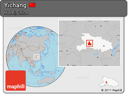Gray Location Map of Yichang, highlighted parent region