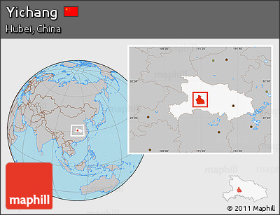Gray Location Map of Yichang, highlighted parent region