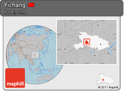 Gray Location Map of Yichang, highlighted parent region, hill shading