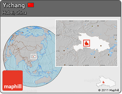 Gray Location Map of Yichang, highlighted parent region, hill shading