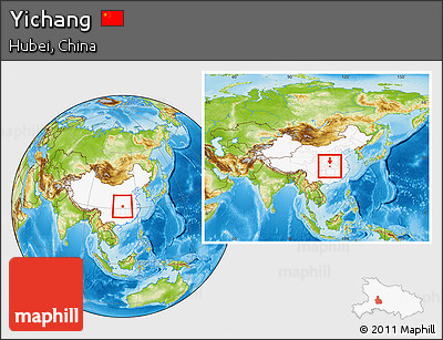 Physical Location Map of Yichang, highlighted country, within the entire country