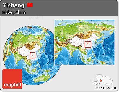 Physical Location Map of Yichang, highlighted country, within the entire country