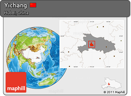 Physical Location Map of Yichang, highlighted country, highlighted parent region