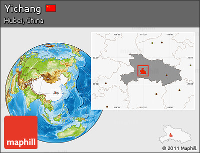 Physical Location Map of Yichang, highlighted country, highlighted parent region
