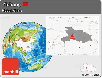 Physical Location Map of Yichang, highlighted country, highlighted parent region