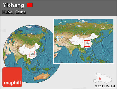 Satellite Location Map of Yichang, highlighted country, highlighted parent region, within the entire country