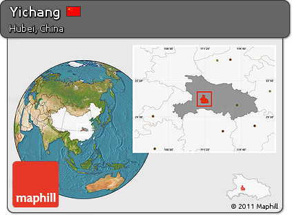 Satellite Location Map of Yichang, highlighted country, highlighted parent region