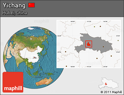 Satellite Location Map of Yichang, highlighted country, highlighted parent region