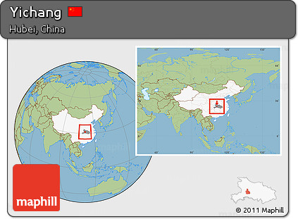Savanna Style Location Map of Yichang, highlighted country, highlighted parent region, within the entire country