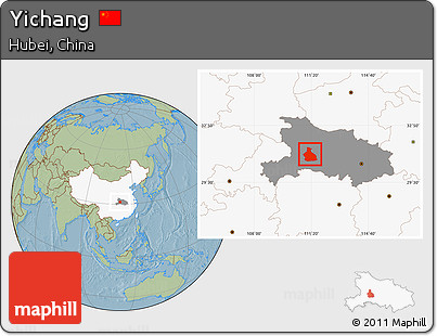 Savanna Style Location Map of Yichang, highlighted country, highlighted parent region, hill shading
