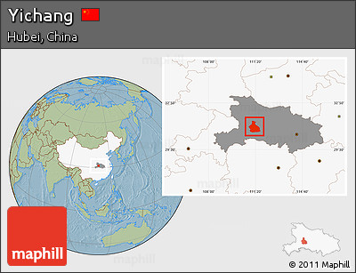 Savanna Style Location Map of Yichang, highlighted country, highlighted parent region, hill shading