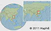 Savanna Style Location Map of Yichang, highlighted parent region, within the entire country, hill shading
