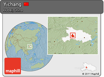 Savanna Style Location Map of Yichang, highlighted parent region, hill shading