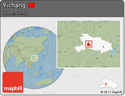 Savanna Style Location Map of Yichang, highlighted parent region, hill shading